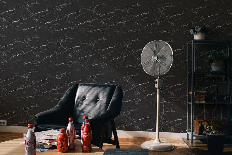 Black marble wallpaper mural black marble removable Etsy