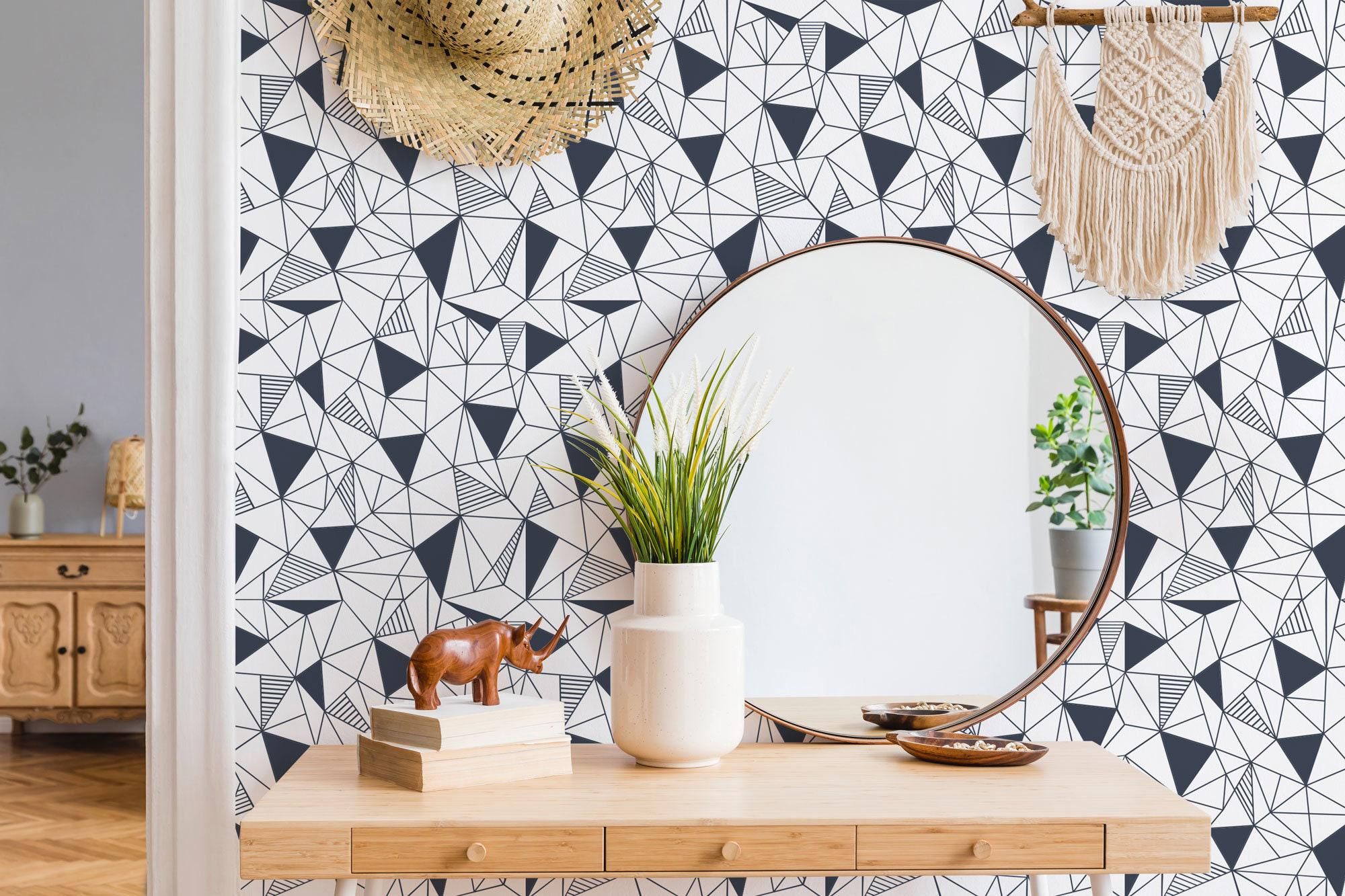 Papier Peint Autocollant 3D – Triangle Bleu Foncé N2578, Amovible Et Décoratif