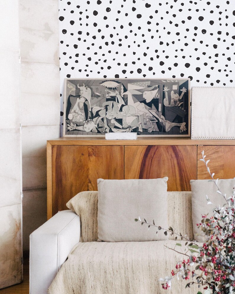 Speckled dot self-adhesive wallpaper | Black and white polka dot Removable Peel and Stick wallpaper or Unpasted wallpaper - PVC-Free image 9
