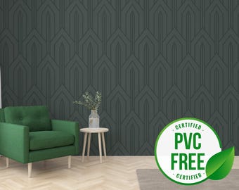 Donkergroen art-decobehang | Verwijderbaar peel-and-Stick-behang of ongeplakt behang - pvc-vrij | Geometrisch vet zelfklevend behang