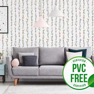 Floral line self-adhesive wallpaper | Striped Removable Peel and Stick wallpaper or Unpasted wallpaper - PVC-Free | Wildflower wallpaper