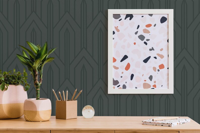 Dark Green Art Deco Wallpaper | Removable Peel and Stick Wallpaper or ...