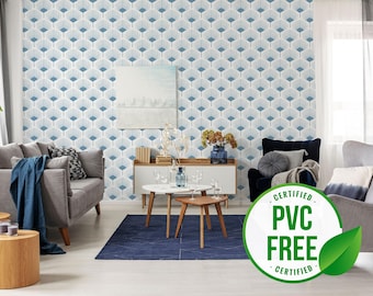 Blue abstract floral wallpaper | Removable Peel and Stick wallpaper or Unpasted wallpaper - PVC-Free | Line Art Self-adhesive wallpaper