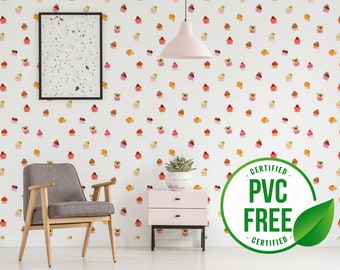 Colorful cupcake wallpaper | Removable Peel and Stick wallpaper or Unpasted wallpaper - PVC-Free | Minimal Bakery Self-adhesive wallpaper