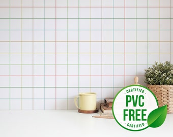 Colorful minimal grid wallpaper | Removable Peel and Stick wallpaper or Unpasted wallpaper - PVC-Free | Plaid Self-adhesive wallpaper