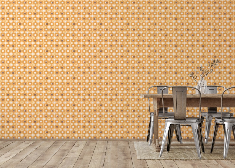 Yellow Midcentury Modern Wallpaper Removable Peel and Stick Etsy