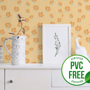 Gelbe Tulpen Wallpaper | Ablösbare Tapete oder ungeklebte Tapete - PVC-Frei | Floral Sunny Selbstklebende Tapete