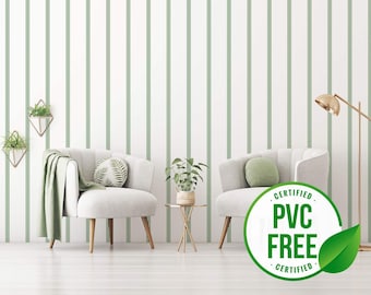 Green french stripe self-adhesive wallpaper | Removable Peel and Stick wallpaper or Unpasted wallpaper - PVC-Free