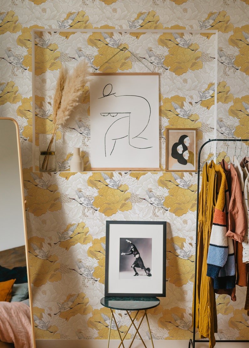 Yellow Chinoiserie Wallpaper Removable Peel and Stick Etsy