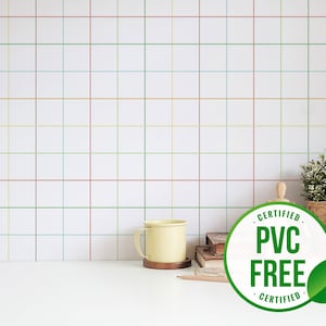 Bunte minimale Gitter Tapete | Ablösbare Tapete oder ungeklebte Tapete - PVC-Frei | Karierte selbstklebende Tapete