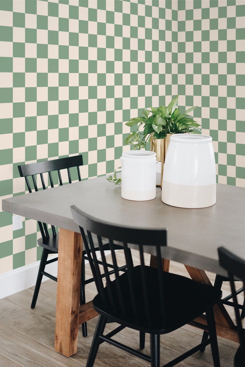 Sage Green Checkered Wallpaper Removable Peel and Stick - Etsy
