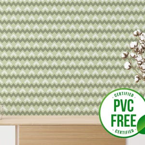 Carta da parati a zig zag verde / Carta da parati rimovibile Peel and Stick o Carta da parati non incollata - Senza PVC / Carta da parati autoadesiva geometrica a strisce
