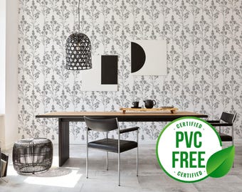 Black bird meadow wallpaper | Removable Peel and Stick wallpaper or Unpasted wallpaper - PVC-Free | Classic Floral Self-adhesive wallpaper