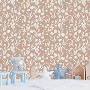 Brown Floral Wallpaper Removable Peel and Stick Wallpaper or - Etsy