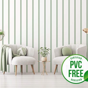 Green french stripe self-adhesive wallpaper | Removable Peel and Stick wallpaper or Unpasted wallpaper - PVC-Free