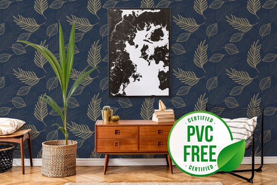 Navy Blue Leaf Self adhesive Wallpaper Botanical Removable Peel