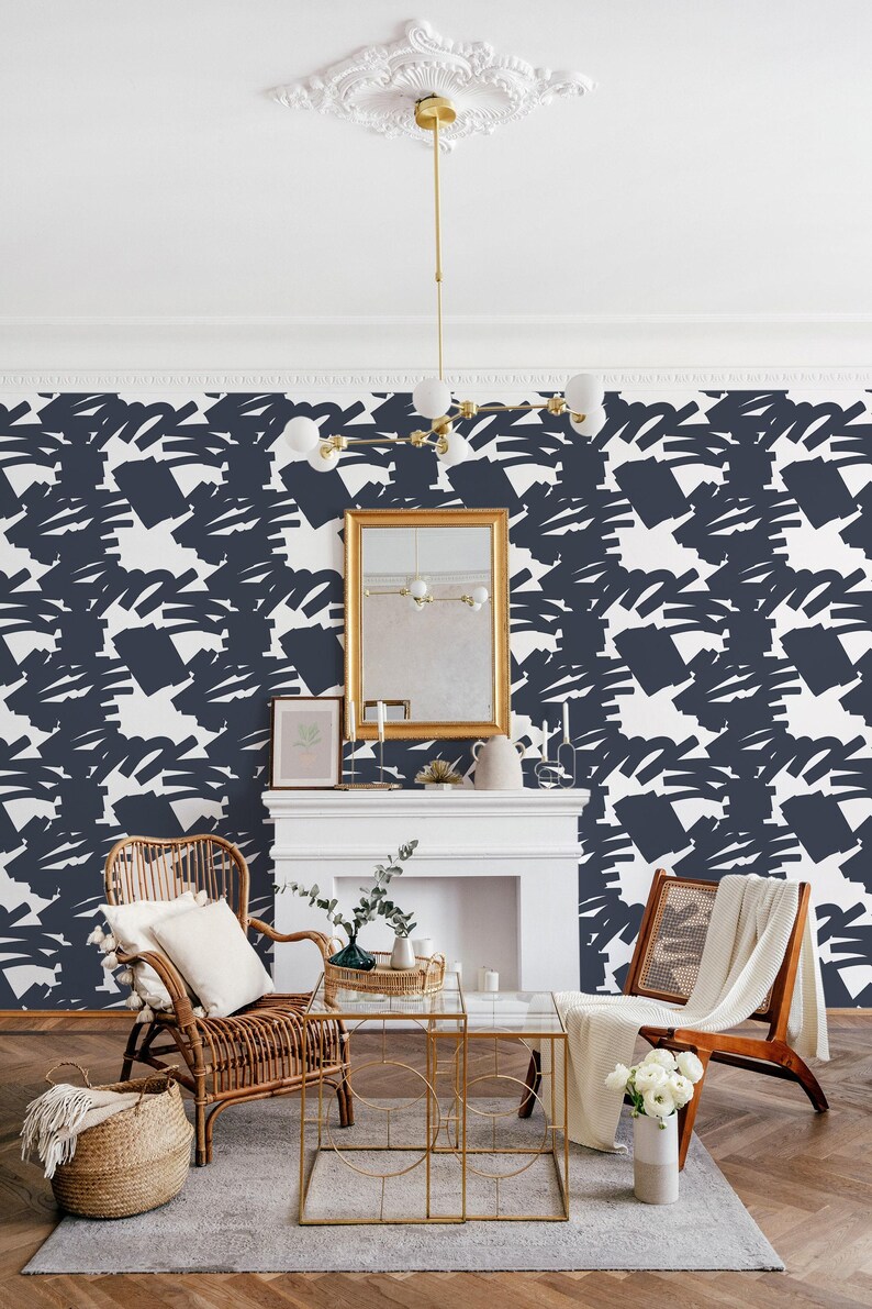 Navy and White Brush Stroke Wallpaper | Removable Peel and Stick ...