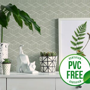 Carta da parati geometrica / Carta da parati verde peel and stick o Carta da parati non incollata - Senza PVC / Carta da parati geometrica autoadesiva senza soluzione di continuità / Decorazione