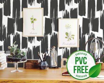Black and white bold brush wallpaper | Removable Peel and Stick wallpaper or Unpasted wallpaper - PVC-Free