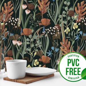 Green bold wallpaper | Removable Peel and Stick wallpaper or Unpasted wallpaper - PVC-Free | Floral Dark Self-adhesive wallpaper