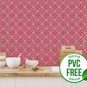 Viva Magenta geometrische Tapete | Ablösbare Tapete oder ungeklebte Tapete - PVC-Frei | Ethnische mutige selbstklebende Tapete