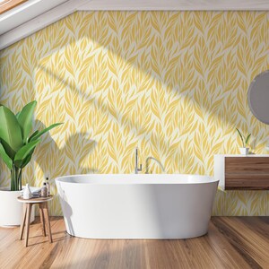 Yellow leaves wallpaper | Removable Peel and Stick wallpaper or Unpasted wallpaper - PVC-Free | Boho Scandi Self-adhesive wallpaper image 7