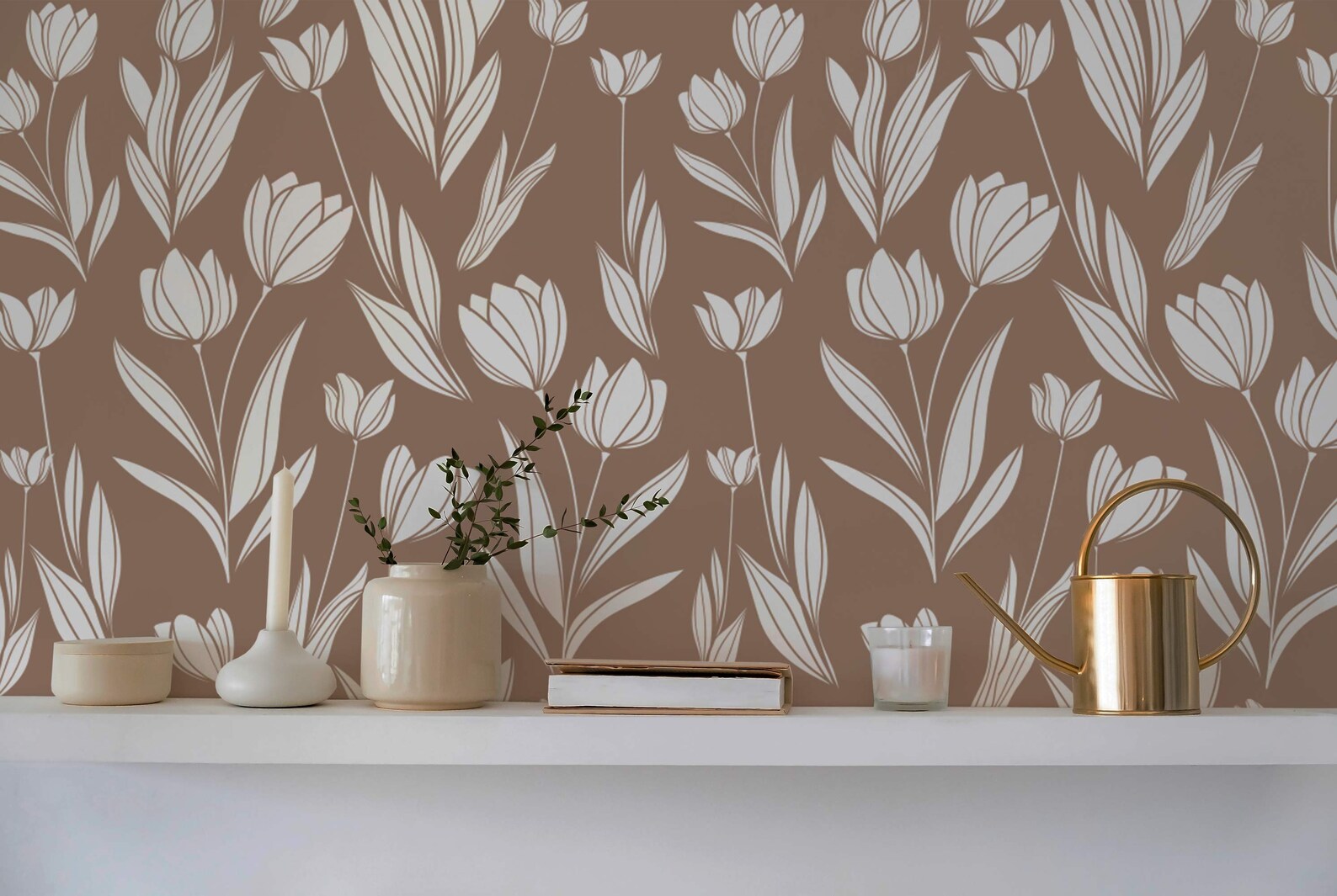 Brown Floral Wallpaper Removable Peel and Stick Wallpaper or - Etsy