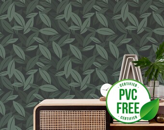 Dark leaf self-adhesive wallpaper | Botanical removable peel and stick wallpaper - PVC-Free material & Eco-friendly Inks