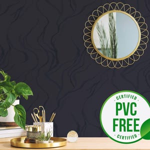 Carta da parati autoadesiva nera fantasia / Carta da parati rimovibile Organic Lines peel and stick - Materiale senza PVC e inchiostri ecologici