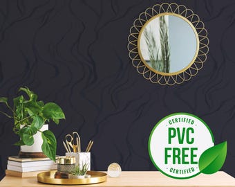 Fancy black self-adhesive wallpaper | Organic Lines removable peel and stick wallpaper - PVC-Free material & Eco-friendly Inks