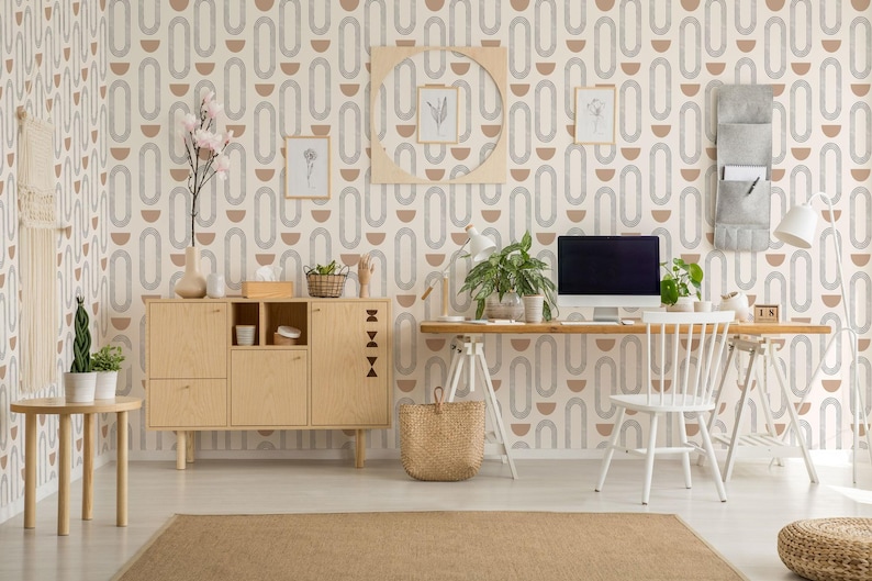 Abstract boho circles self-adhesive wallpaper | Removable Peel and Stick wallpaper or Unpasted wallpaper - PVC-Free image 3