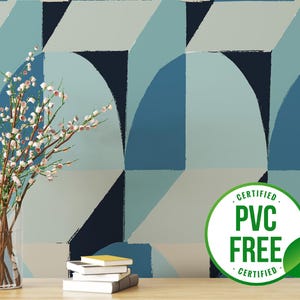 Blue abstract wallpaper | Removable Peel and Stick wallpaper or Unpasted wallpaper - PVC-Free | Geometric Bold Self-adhesive wallpaper