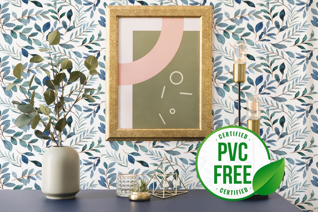 Blue and White Leaf Wallpaper Removable Peel and Stick Wallpaper or Unpasted Wallpaper Pvcfree