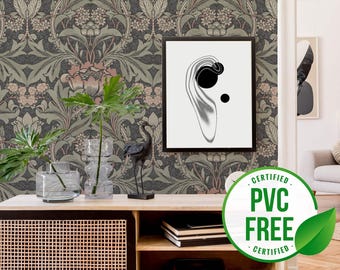 Dark retro wallpaper | Removable Peel and Stick wallpaper or Unpasted wallpaper - PVC-Free | Floral Vintage Self-adhesive wallpaper