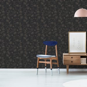 Black and beige floral wallpaper | Removable Peel and Stick wallpaper or Unpasted wallpaper - PVC-Free | Bold Self-adhesive wallpaper image 9