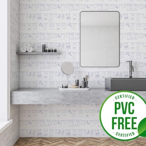 Purple laundry wallpaper | Removable Peel and Stick wallpaper or Unpasted wallpaper - PVC-Free | Clothes Minimal Self-adhesive wallpaper
