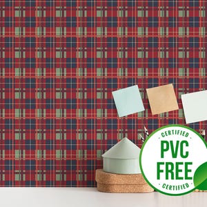 Carta da parati a quadri bordeaux / Carta da parati rimovibile Peel and Stick o Carta da parati non incollata - Senza PVC / Carta da parati autoadesiva geometrica autunnale