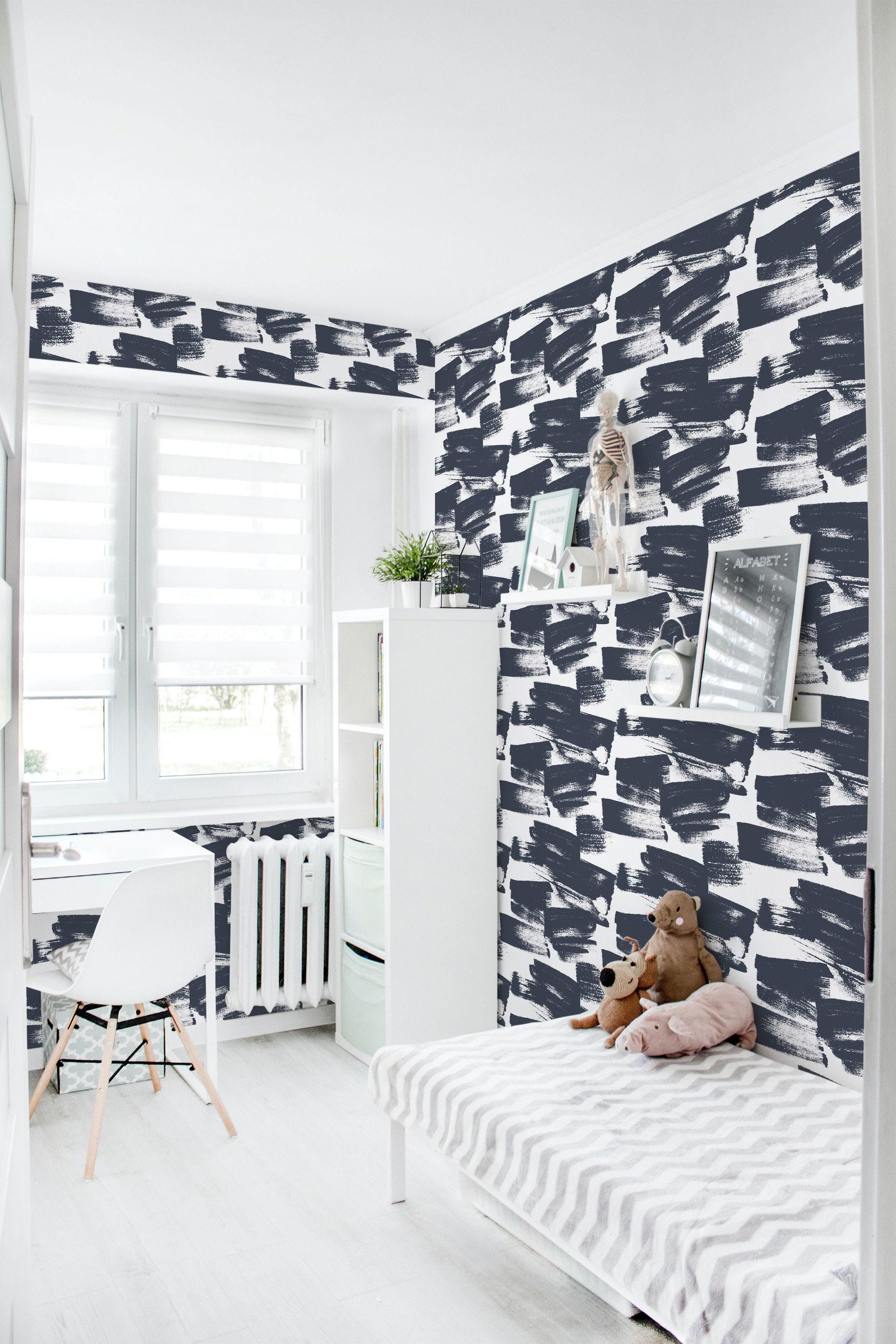 Navy and White Brush Stroke Wallpaper | Removable Peel and Stick ...