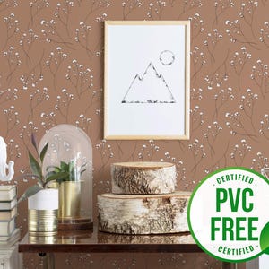 Papier peint floral délicat marron et beige | Papier peint amovible neutre amovible ou papier peint non encollé - sans PVC | Papier peint de luxe