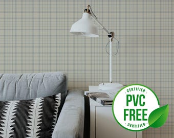Neutral tartan wallpaper | Removable Peel and Stick wallpaper or Unpasted wallpaper - PVC-Free | Plaid Striped Self-adhesive wallpaper
