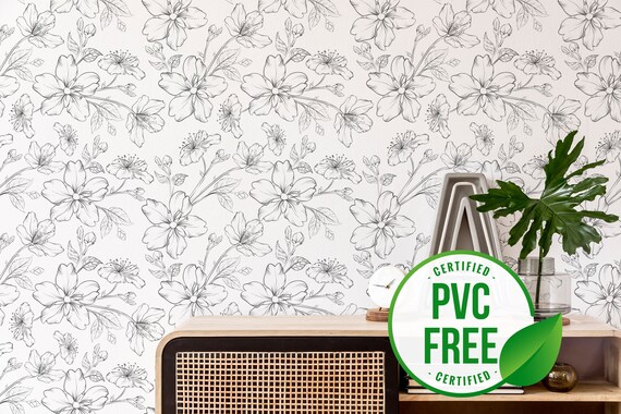 Black and White Floral Nursery Wallpaper Removable Peel and | Etsy