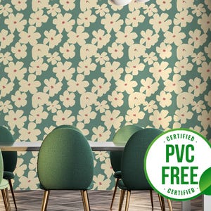 Sage Blumen Tapete | Ablösbare Tapete oder ungeklebte Tapete - PVC-Frei | Vintage Floral Selbstklebende Tapete