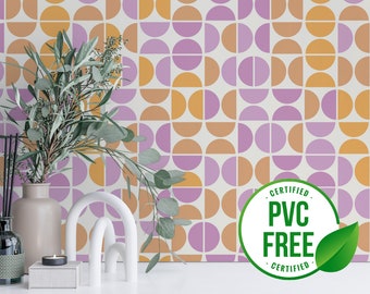 Pink and orange mid-century wallpaper | Removable Peel and Stick wallpaper or Unpasted wallpaper - PVC-Free | Self-adhesive wallpaper