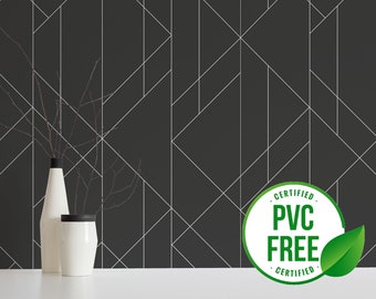Black bold wallpaper | Removable Peel and Stick wallpaper or Unpasted wallpaper - PVC-Free | Geometric Art Deco Self-adhesive wallpaper