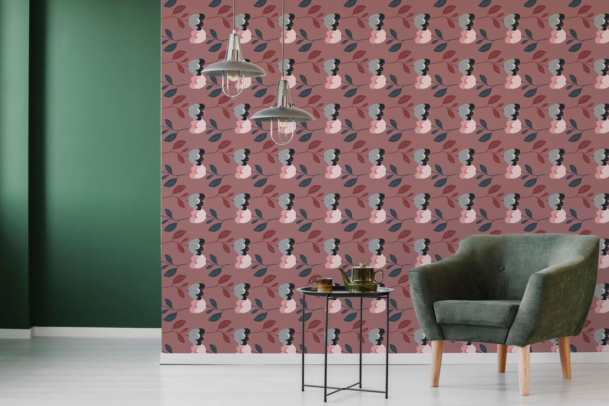 Pink and Black Bold Floral Wallpaper | Removable Peel and Stick ...
