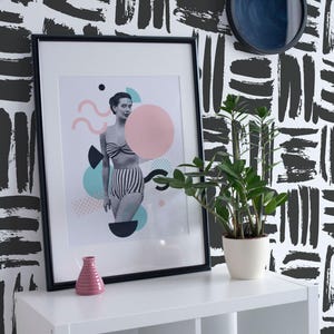 Brushstroke wallpaper | Brush stroke peel and stick wallpaper or Unpasted - PVC-free | Black & White removable wallpaper | Rustic Wall Décor image 8
