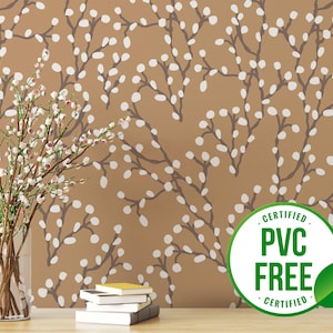 Beige Weidentapete | Ablösbare Tapete oder ungeklebte Tapete - PVC-Frei | Frühling Ostern Selbstklebende Tapete