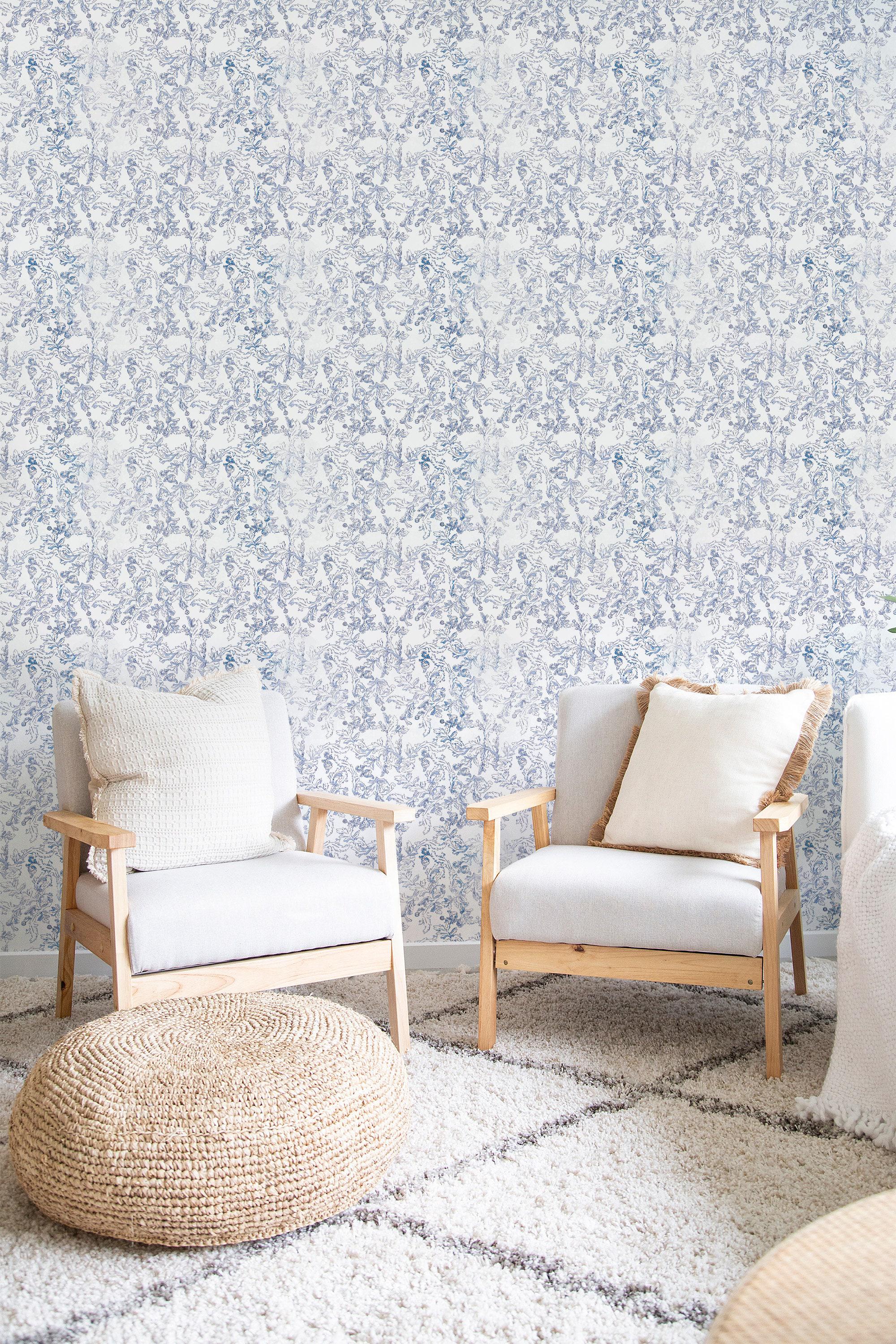 Blue and White Art Deco Wallpaper | Removable Peel and Stick Wallpaper ...
