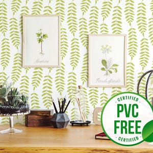 葉っぱの壁紙 | 緑の剥がせる剥がして貼れる壁紙または糊なし壁紙 - PVC フリー | 植物の粘着壁紙
