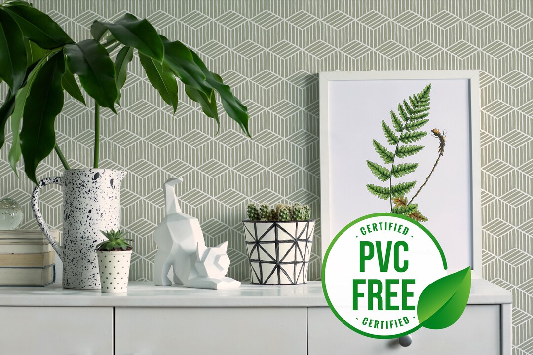 Geometric Wallpaper Green Peel and Stick Wallpaper or Unpasted